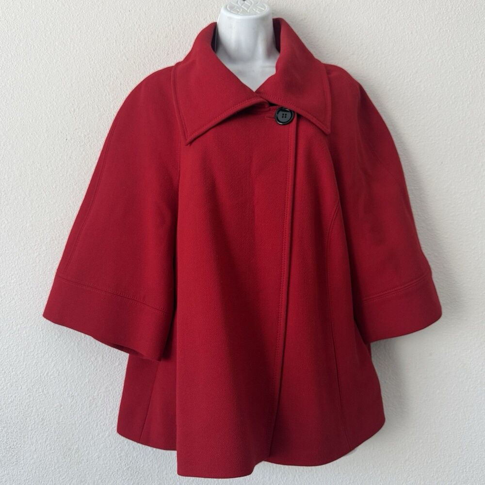 Lafayette 148 New York Red Virgin Wool Blend Swing Coat Cape Jacket Size 18